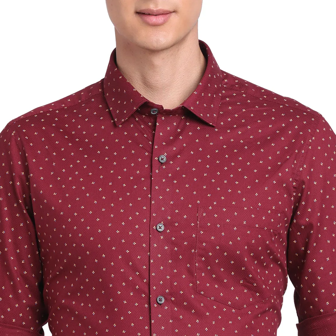 Turtle Men Pure Cotton Maroon Printed Slim Fit Formal Shirts