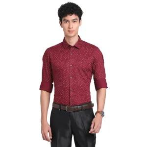 Turtle Men Pure Cotton Maroon Printed Slim Fit Formal Shirts