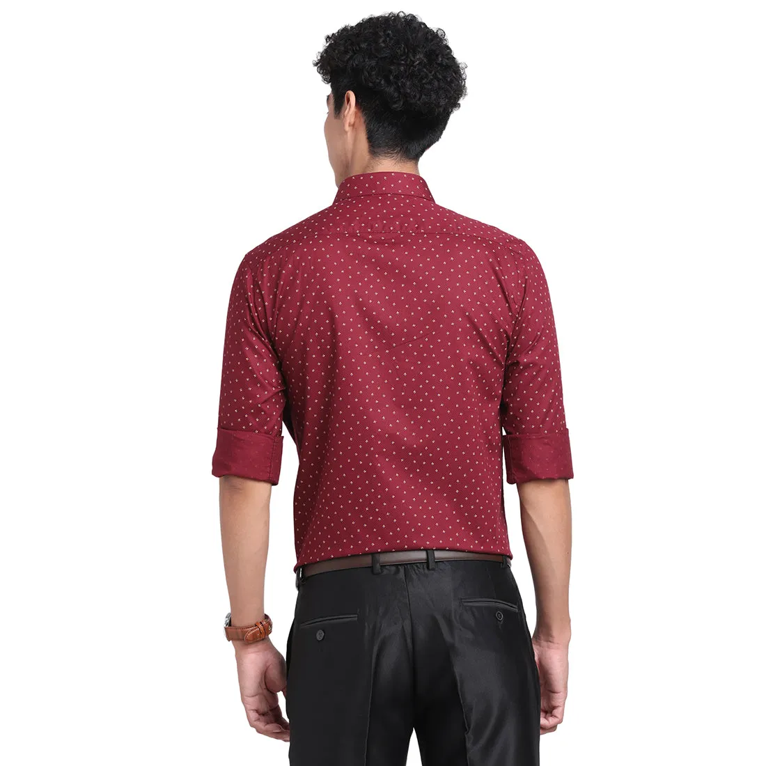 Turtle Men Pure Cotton Maroon Printed Slim Fit Formal Shirts