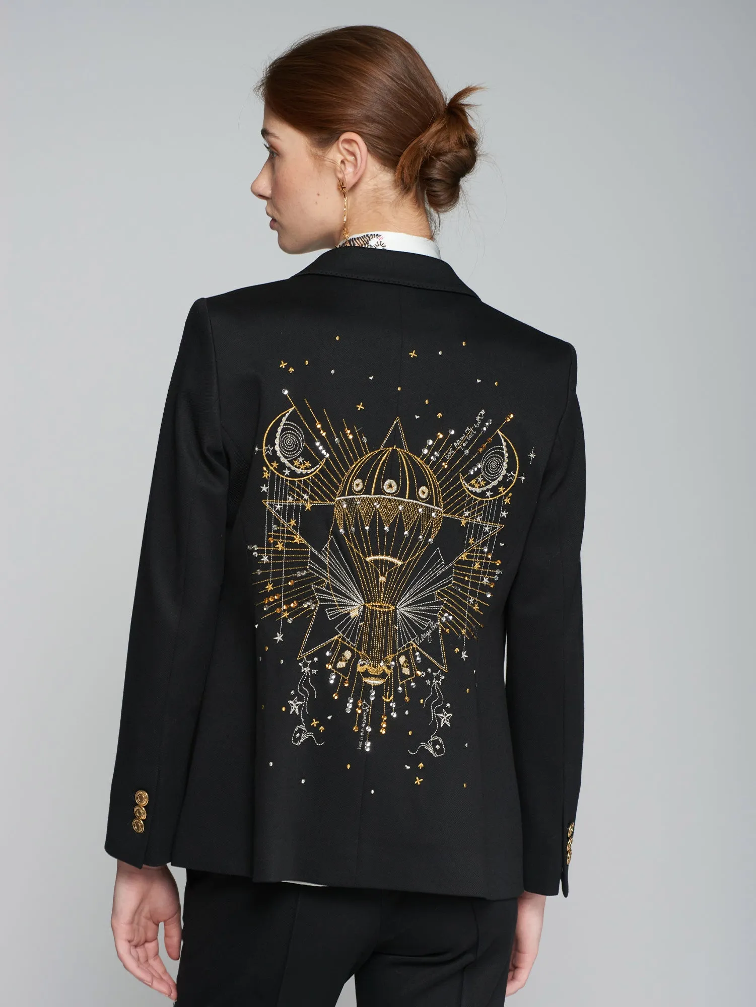 Vilagallo Harlow Embroidered Jacket Black