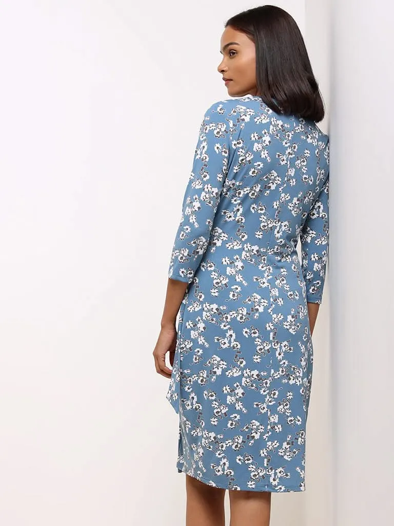 Wardrobe Blue Floral Wrap Dress