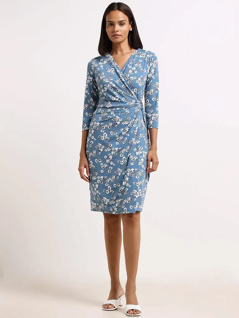 Wardrobe Blue Floral Wrap Dress