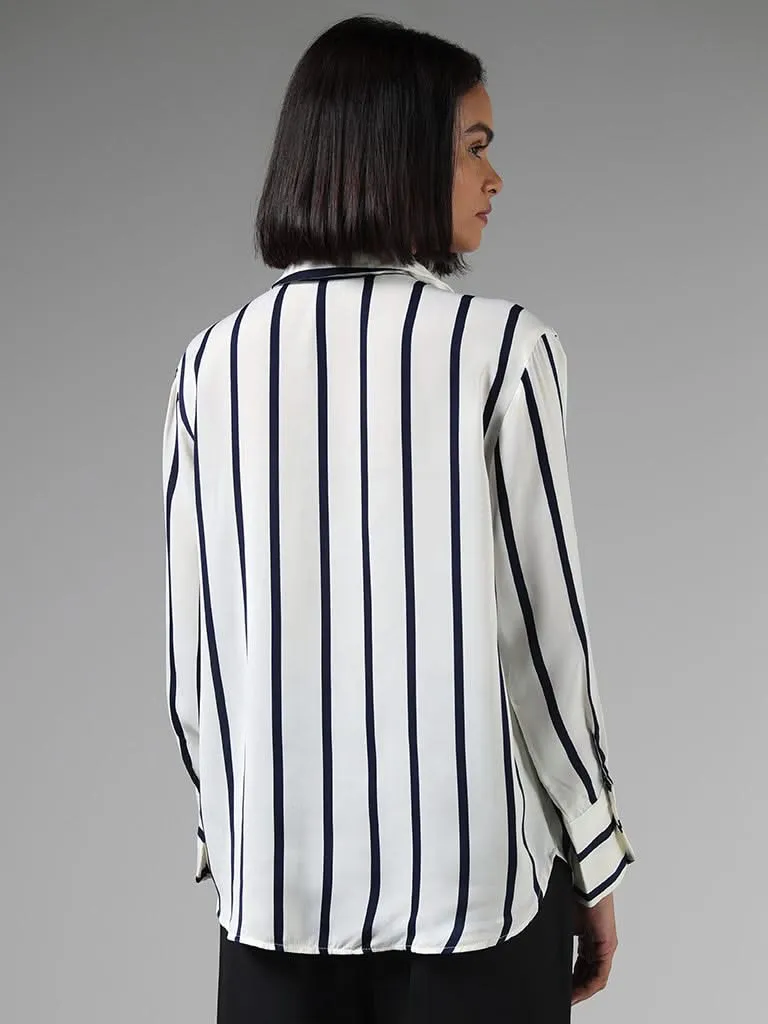 Wardrobe White Striped Slim Fit Shirt