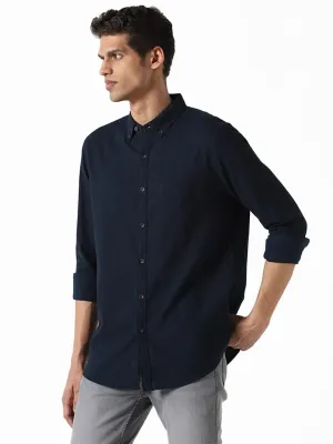 WES Casuals Solid Navy Blue Slim-Fit Shirt