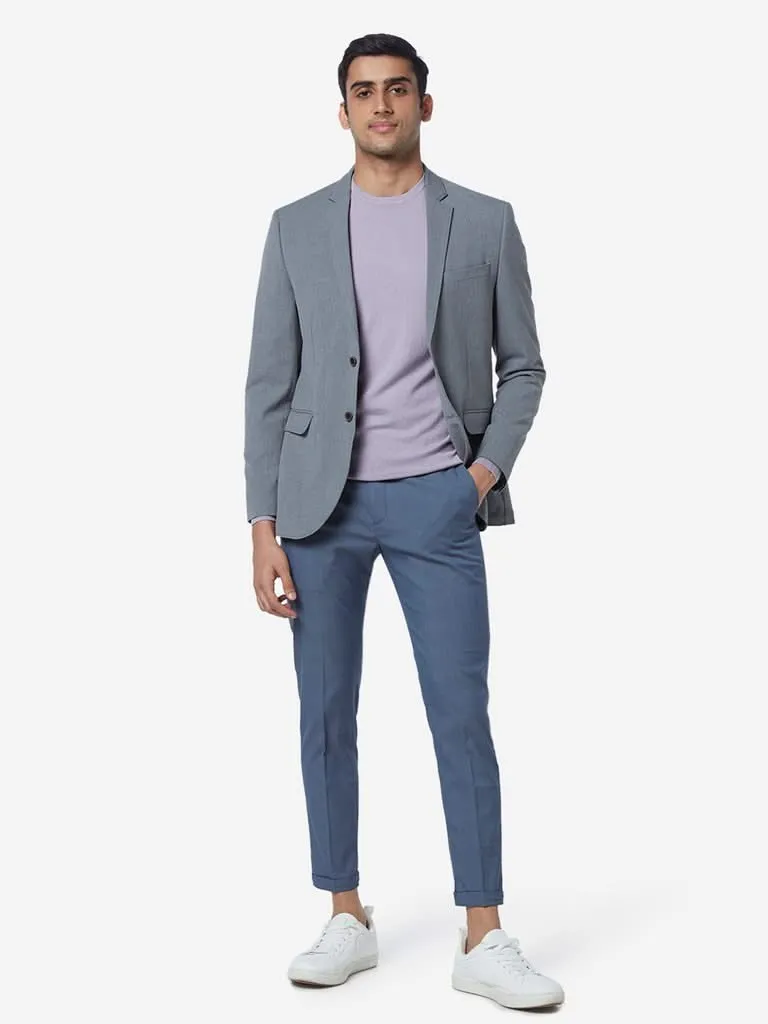 WES Formals Grey Slim-Fit Textured Blazer