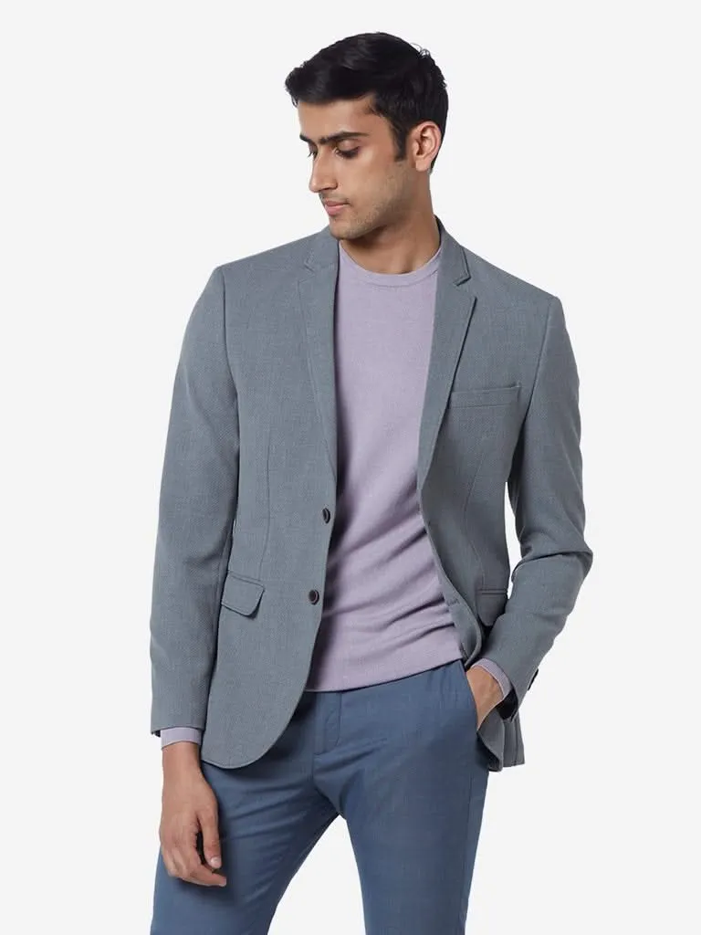 WES Formals Grey Slim-Fit Textured Blazer