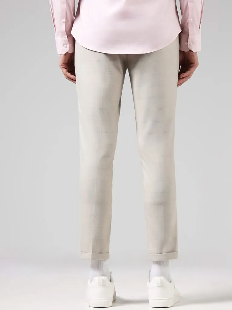 WES Formals Solid Beige Slim-Fit Low-Rise Trousers