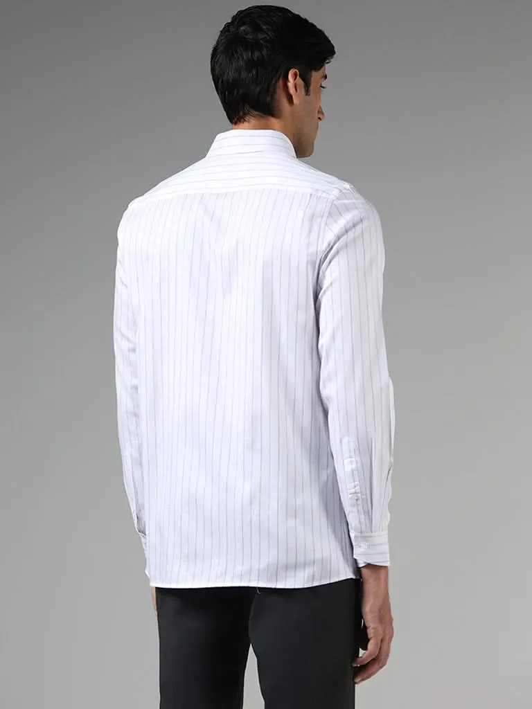 WES Formals White Candy Striped Slim-Fit Shirt