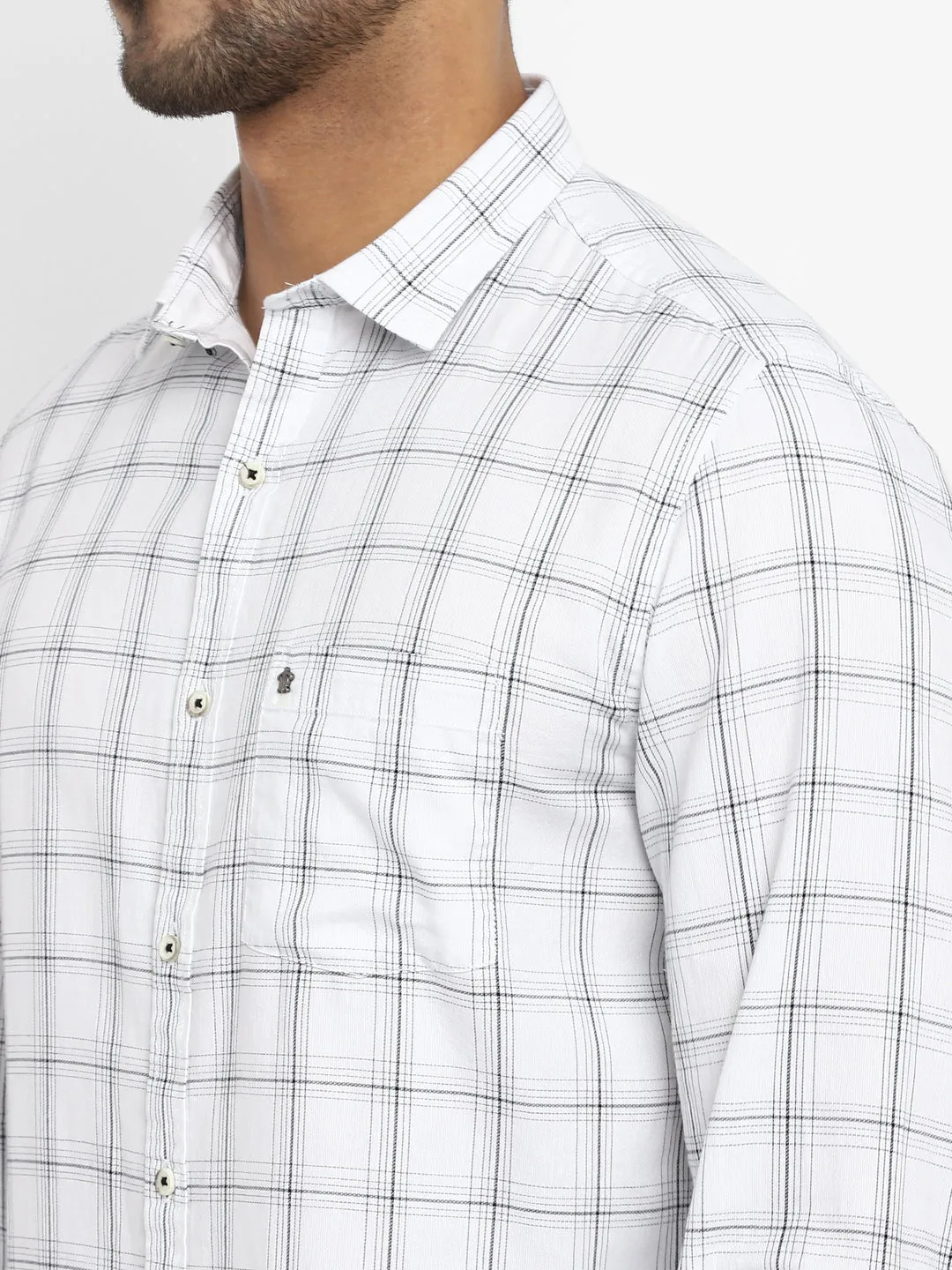 White Cotton Checked Slim Fit Casual Shirt