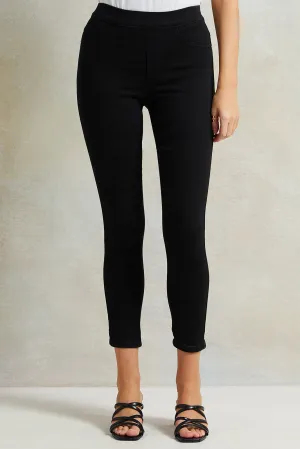 Women Black Skinny Knit Jeggings