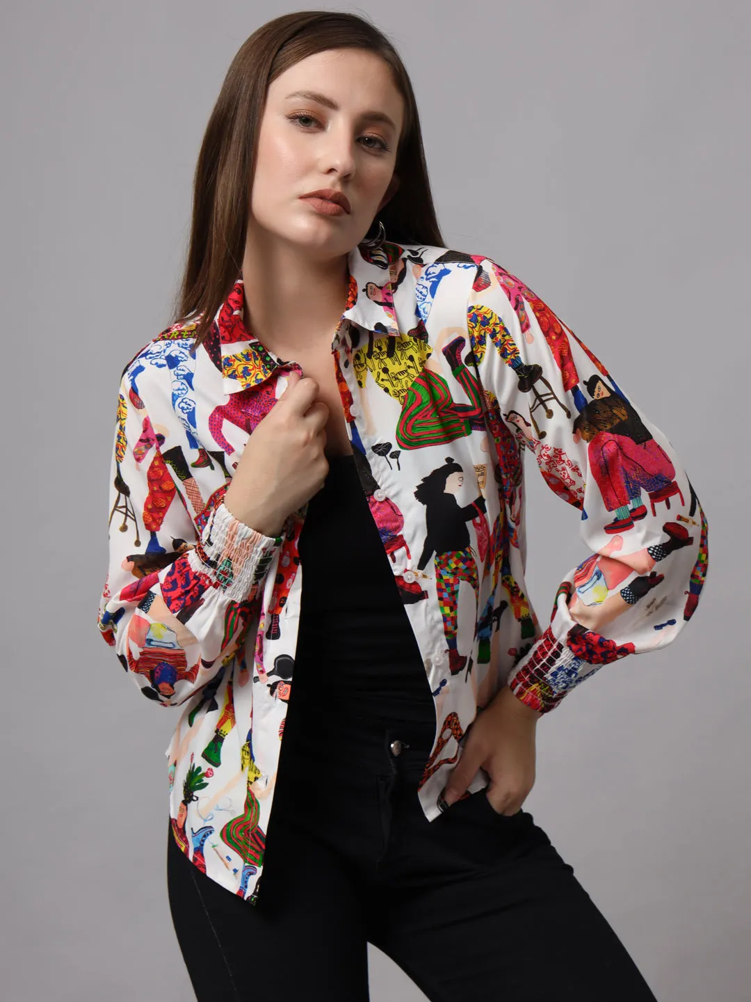 Women Classic Slim Fit Floral Opaque Printed Casual Shirt