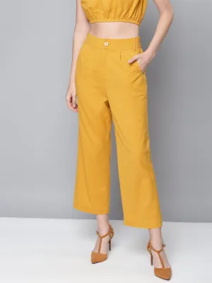 Women Mustard Cotton Linen Straight Pants