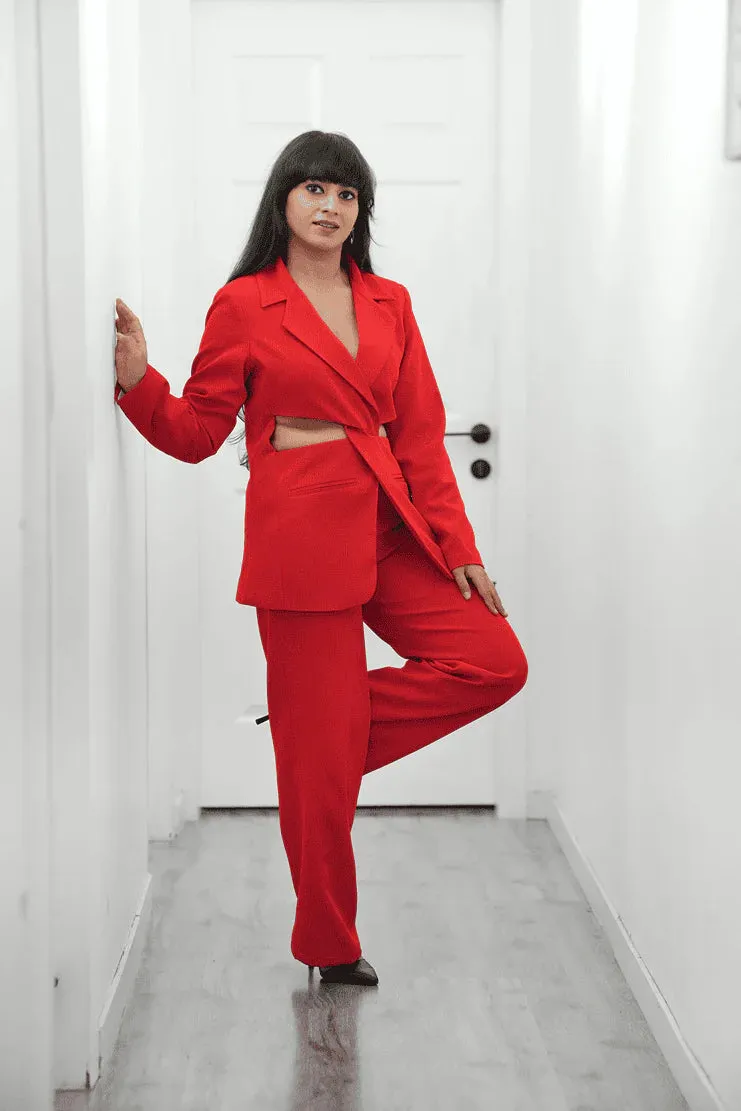 Women's Business Formal Red Straight fit pants