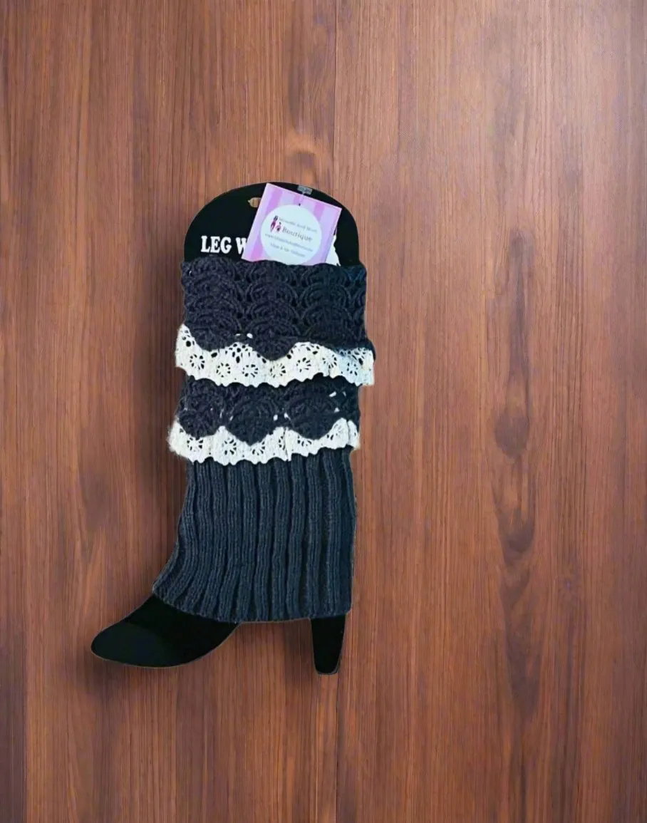 Womens Fall Lace Trim Fold Over Short Leg Warmers, Boot Socks, Sweater Boot Cuffs, One Size,