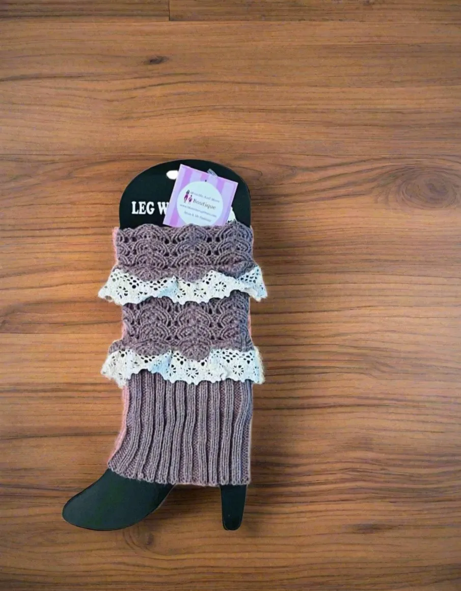 Womens Fall Lace Trim Fold Over Short Leg Warmers, Boot Socks, Sweater Boot Cuffs, One Size,