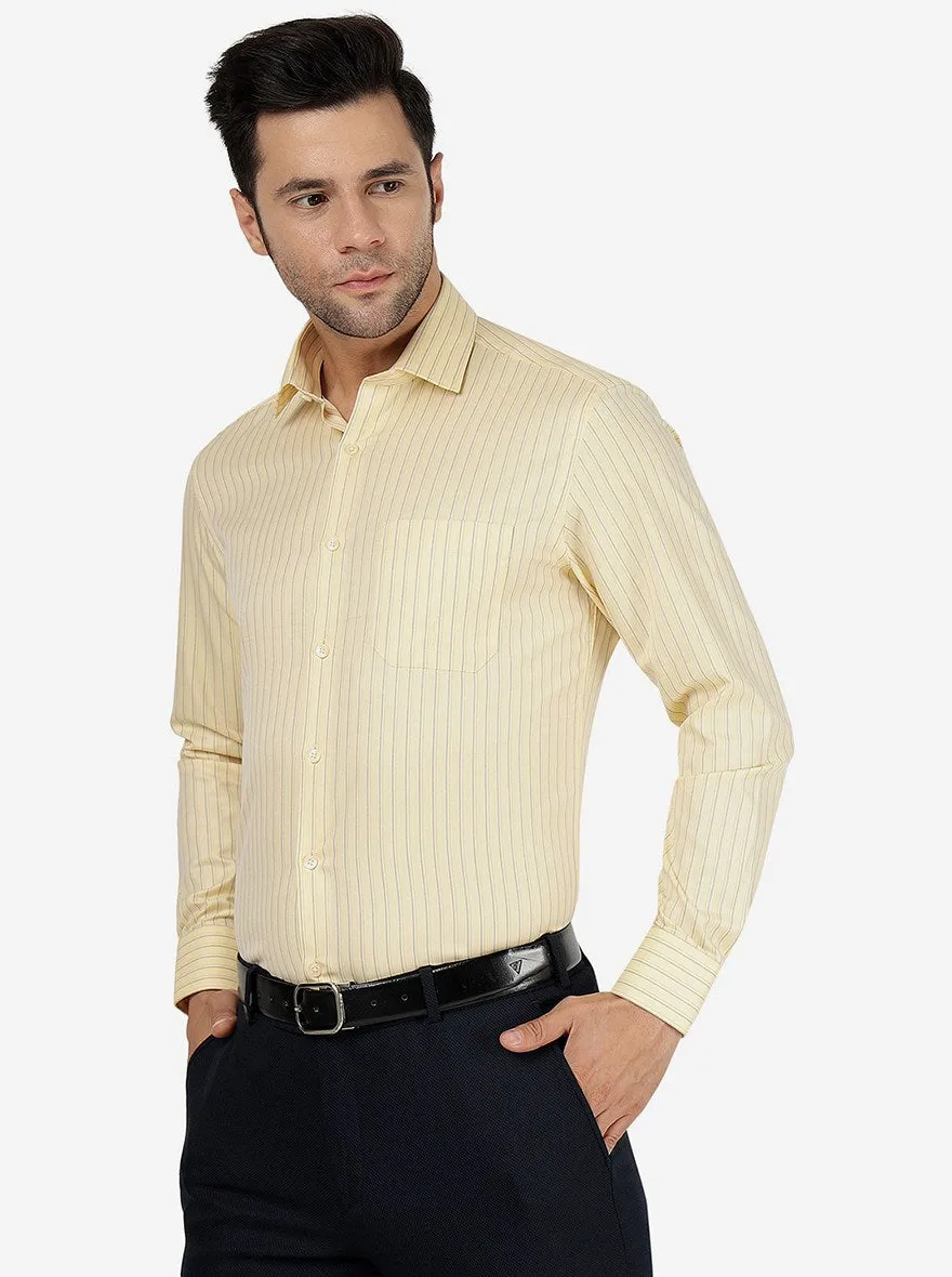 Yellow Striped Slim Fit Formal Shirt | Greenfibre